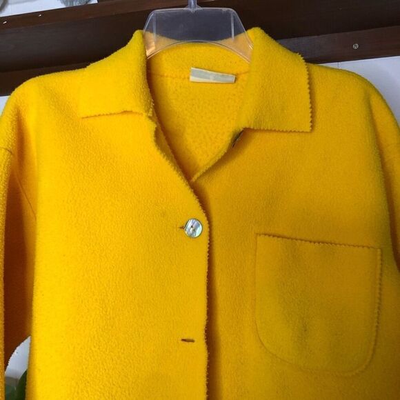 Vintage Aqua Sheen Womens Solid Long Sleeve Button Down Fleece Jacket Yellow Siz - Picture 3 of 6